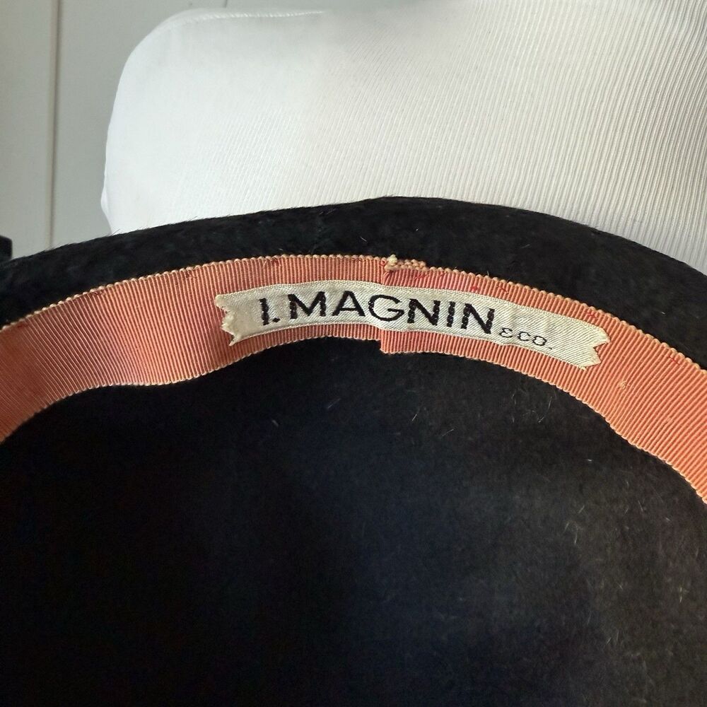 I. Magnin Vintage 40s 50s Black Wool Half Hat Tassel Scarf Fascinator Italy - Picture 4 of 13